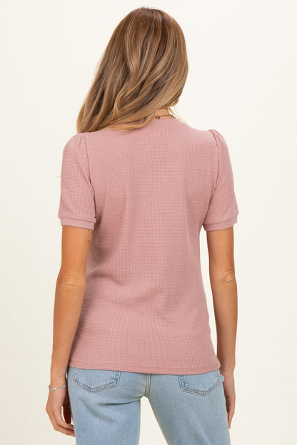 Blush Waffle Knit Lace-Up Maternity Top