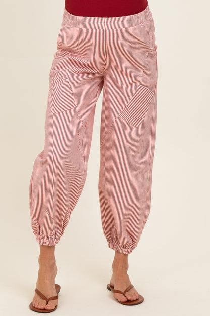 Red Striped Patch Pocket Maternity Pants