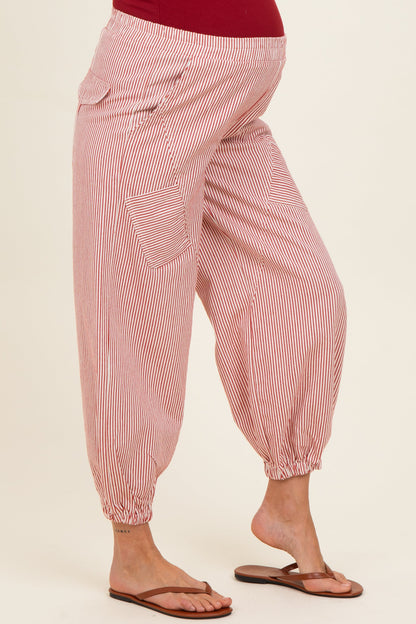 Red Striped Patch Pocket Maternity Pants