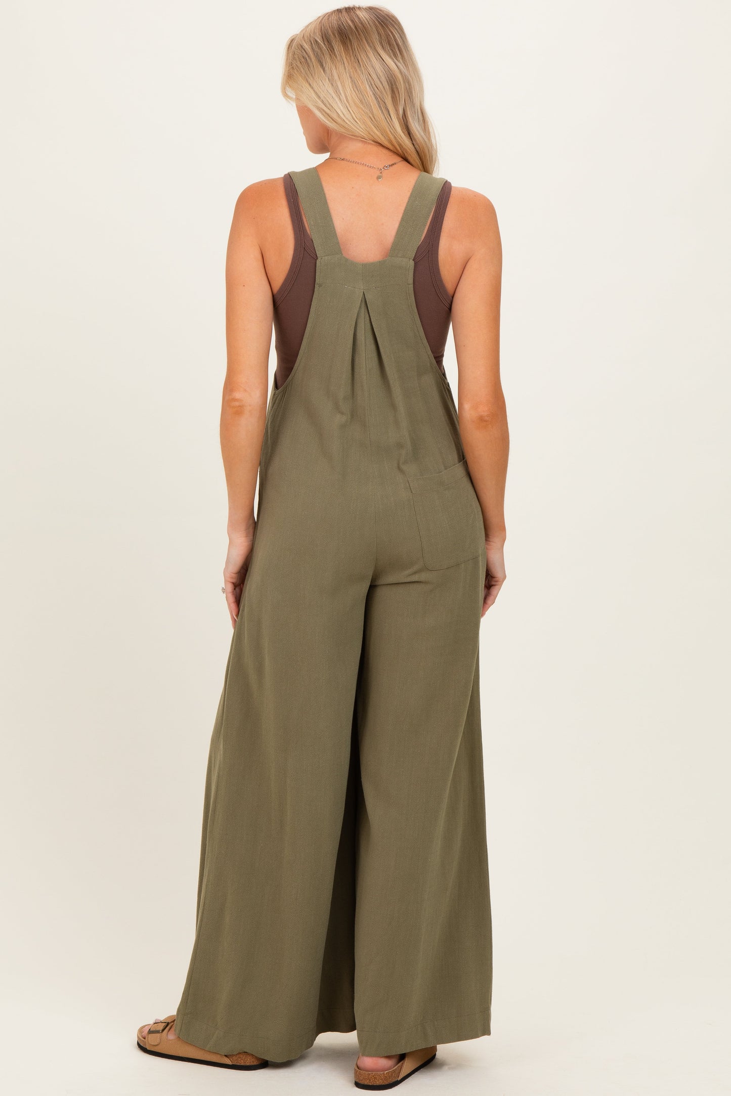 Olive Super Wide Leg Overall Maternity Jumpsuit