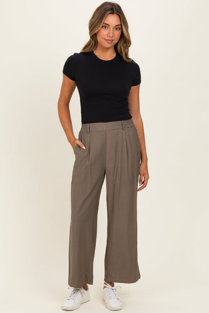 Mocha Elastic Waistband Maternity Trousers