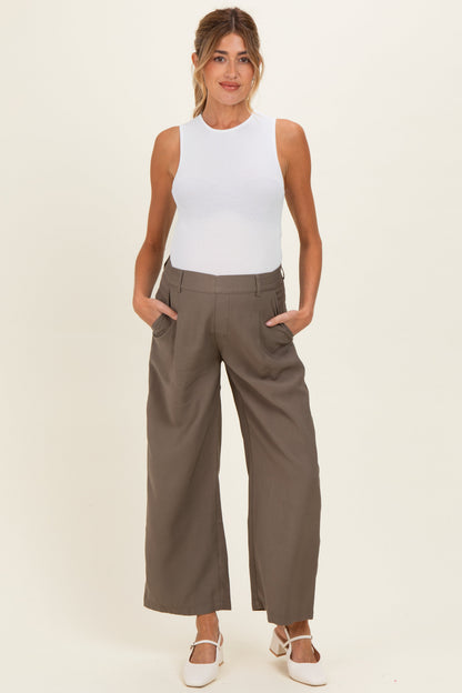 Mocha Elastic Waistband Maternity Trousers