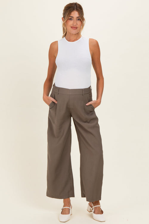 Mocha Elastic Waistband Maternity Trousers