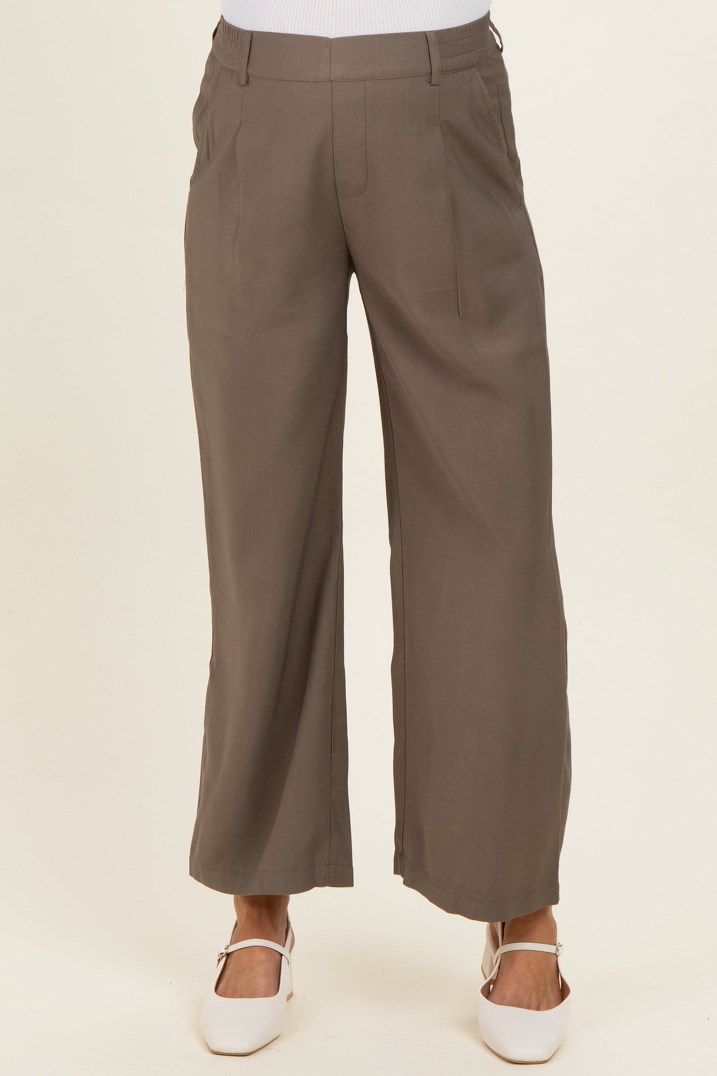 Mocha Elastic Waistband Maternity Trousers