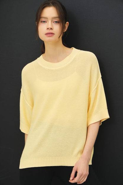 Yellow Oversize Cut Sweater Maternity Top With Raw Edge