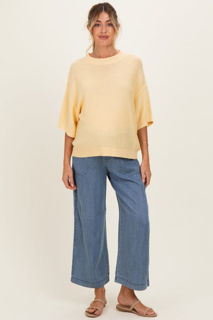 Yellow Oversize Cut Sweater Maternity Top With Raw Edge