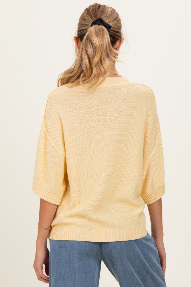 Yellow Oversize Cut Sweater Maternity Top With Raw Edge