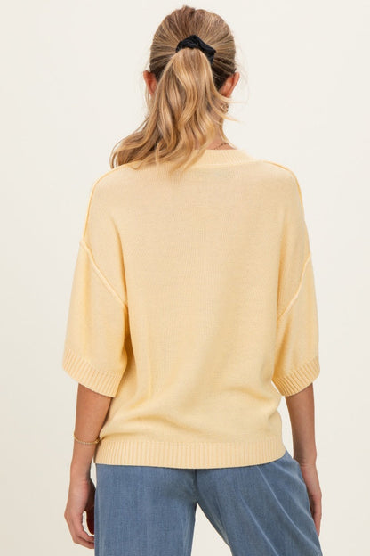 Yellow Oversize Cut Sweater Maternity Top With Raw Edge