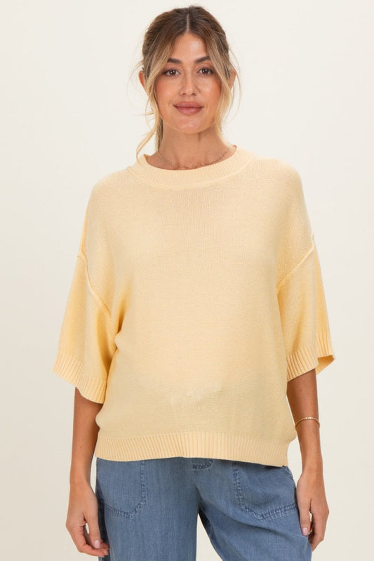 Yellow Oversize Cut Sweater Maternity Top With Raw Edge