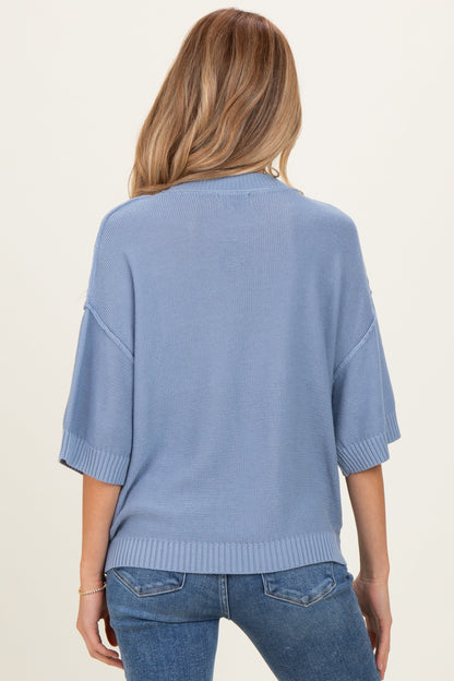 Blue Oversize Cut Sweater Maternity Top With Raw Edge