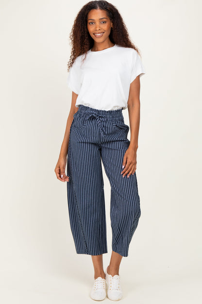 Indigo Pinstripe Drawstring Maternity Pants