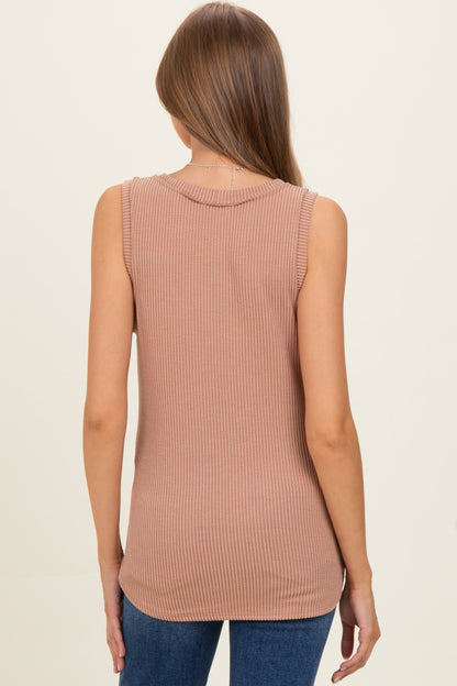 Mocha Ribbed Sleeveless Maternity Top
