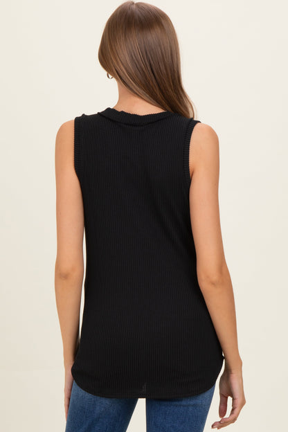 Black Ribbed Sleeveless Maternity Top