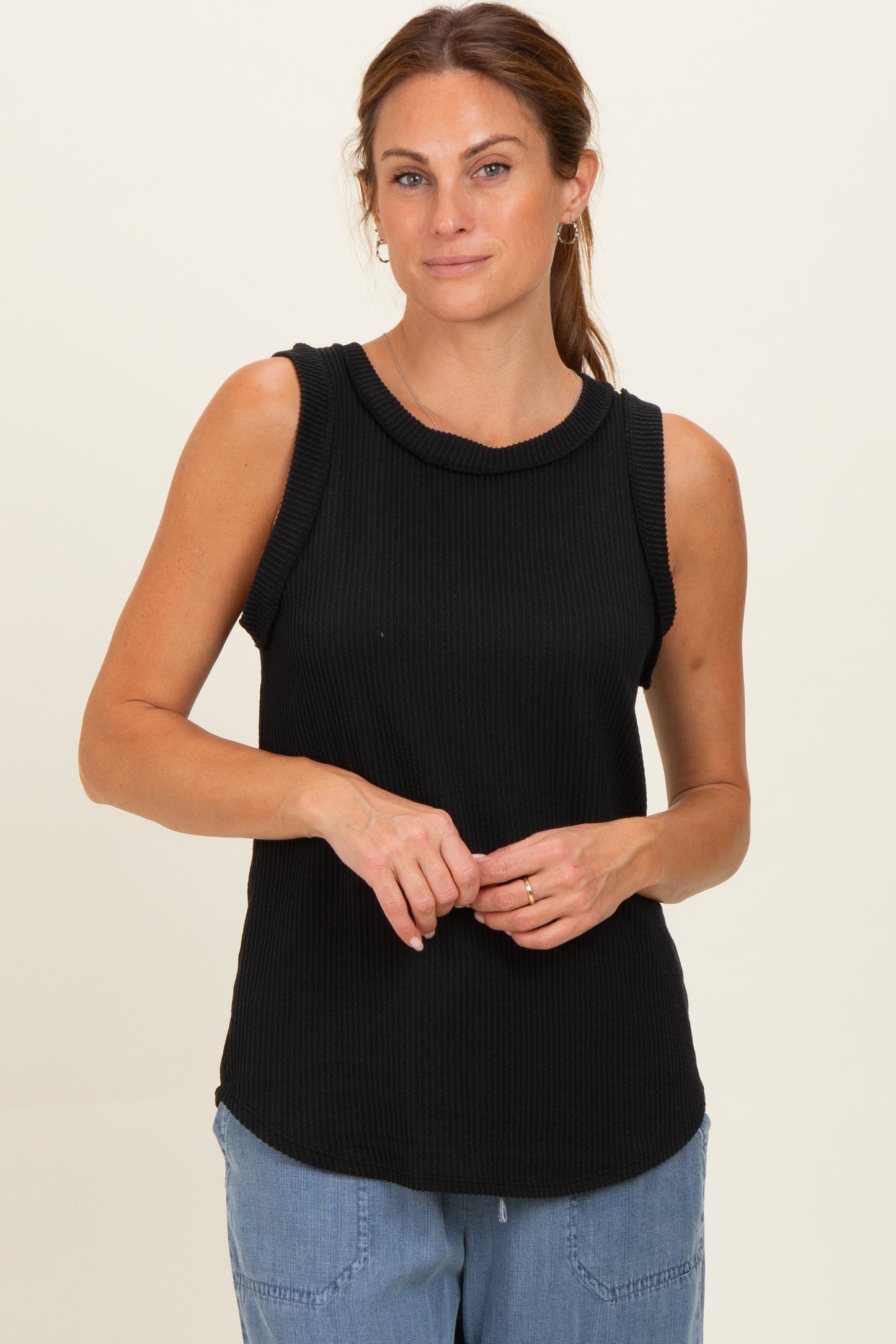 Black Ribbed Sleeveless Maternity Top