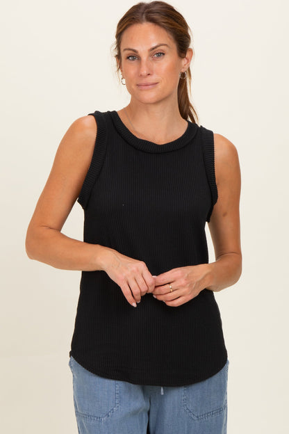 Black Ribbed Sleeveless Maternity Top