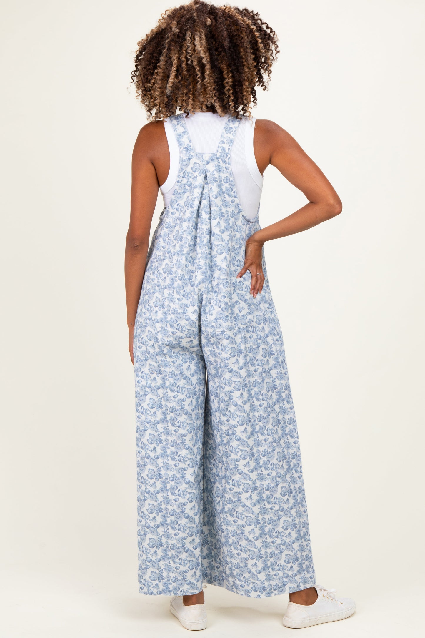 Denim Floral Twill Maternity Overalls