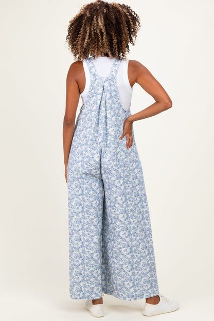 Denim Floral Twill Maternity Overalls