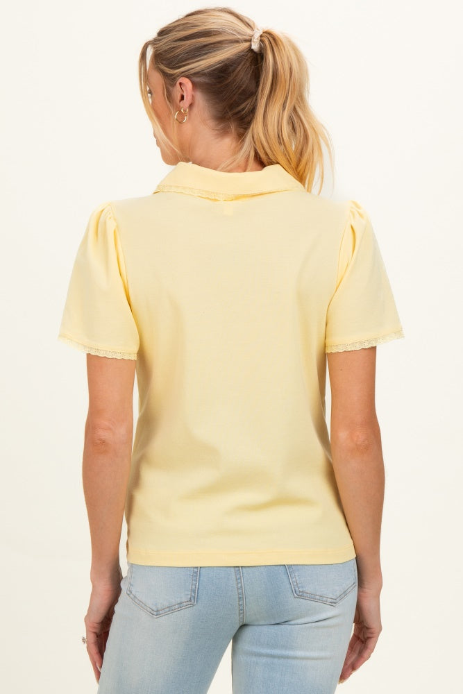 Lemon Yellow Lace Trim Maternity Polo Shirt