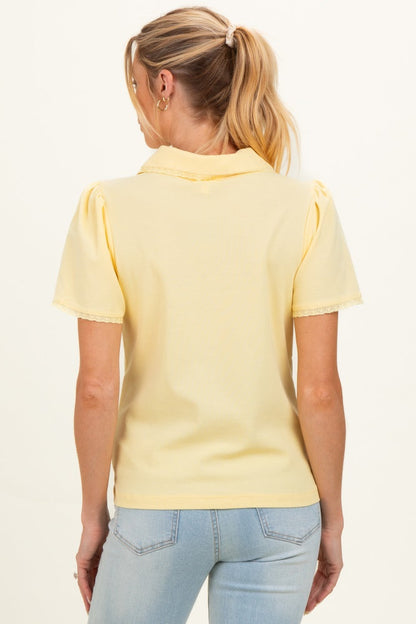 Lemon Yellow Lace Trim Maternity Polo Shirt