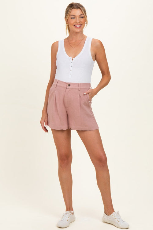 Dusty Mauve Linen Blend Maternity Shorts