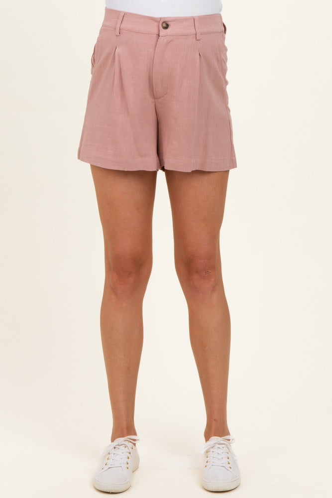 Dusty Mauve Linen Blend Maternity Shorts