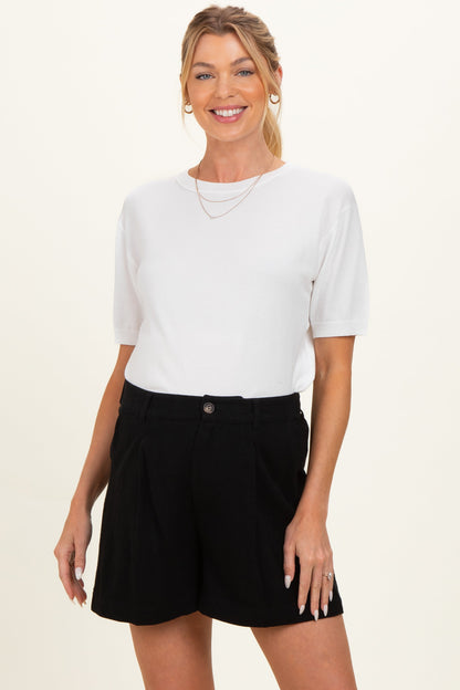 Black Linen Blend Maternity Shorts