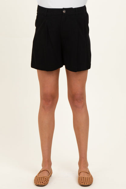 Black Linen Blend Maternity Shorts