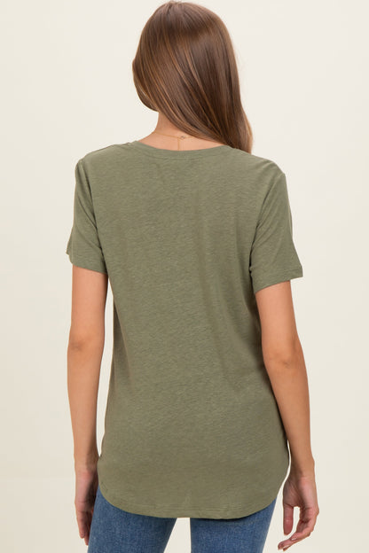 Fern Linen Blend V-Neck Short Sleeve Maternity T-Shirt