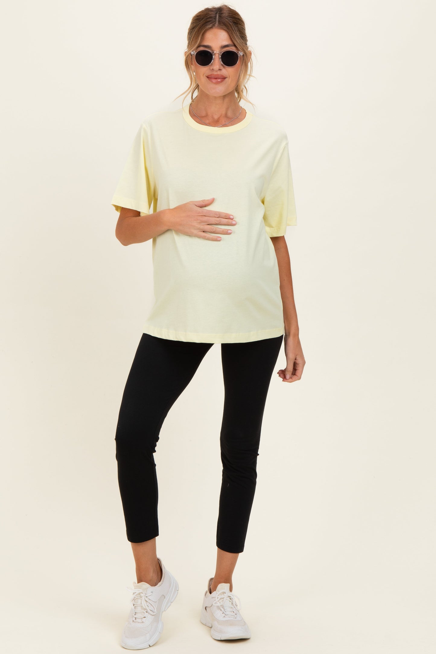 Yellow Oversized Short Sleeve Crew Neck Maternity T-Shirt
