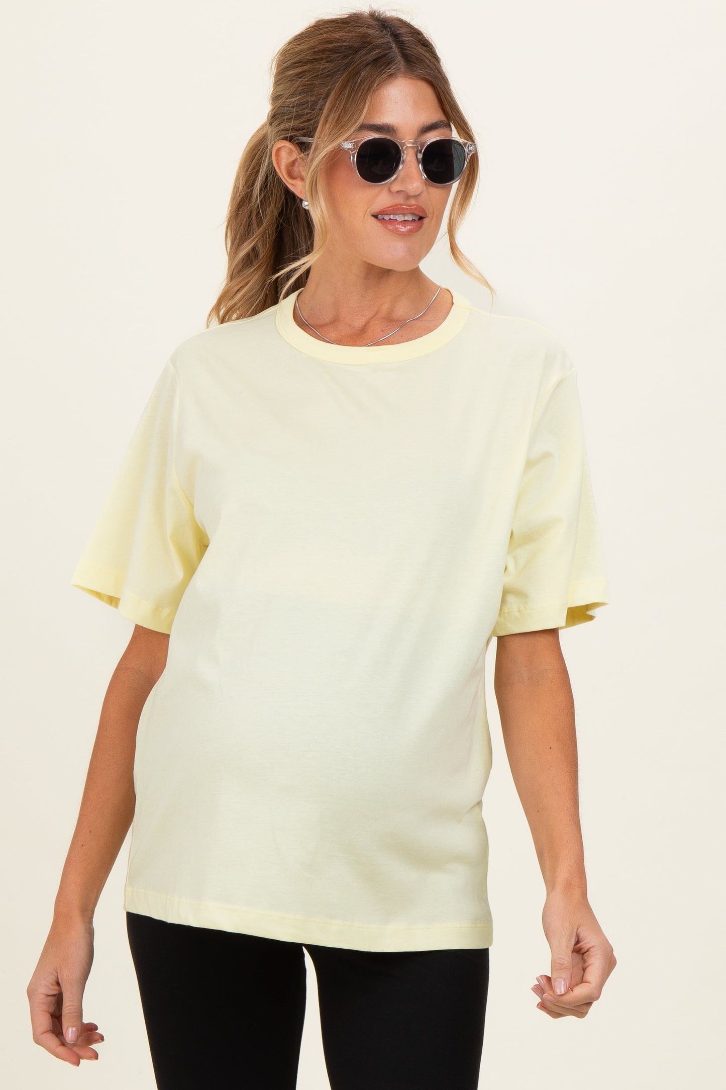 Yellow Oversized Short Sleeve Crew Neck Maternity T-Shirt
