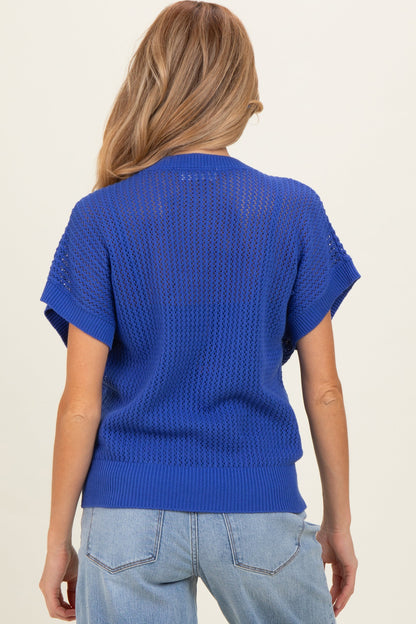 Blue Open-Knit Dolman Sleeve Maternity Top