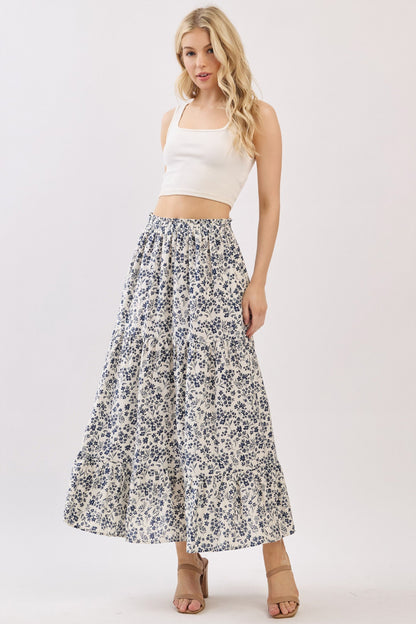 Cream Tiered Floral Print Maternity Maxi Skirt