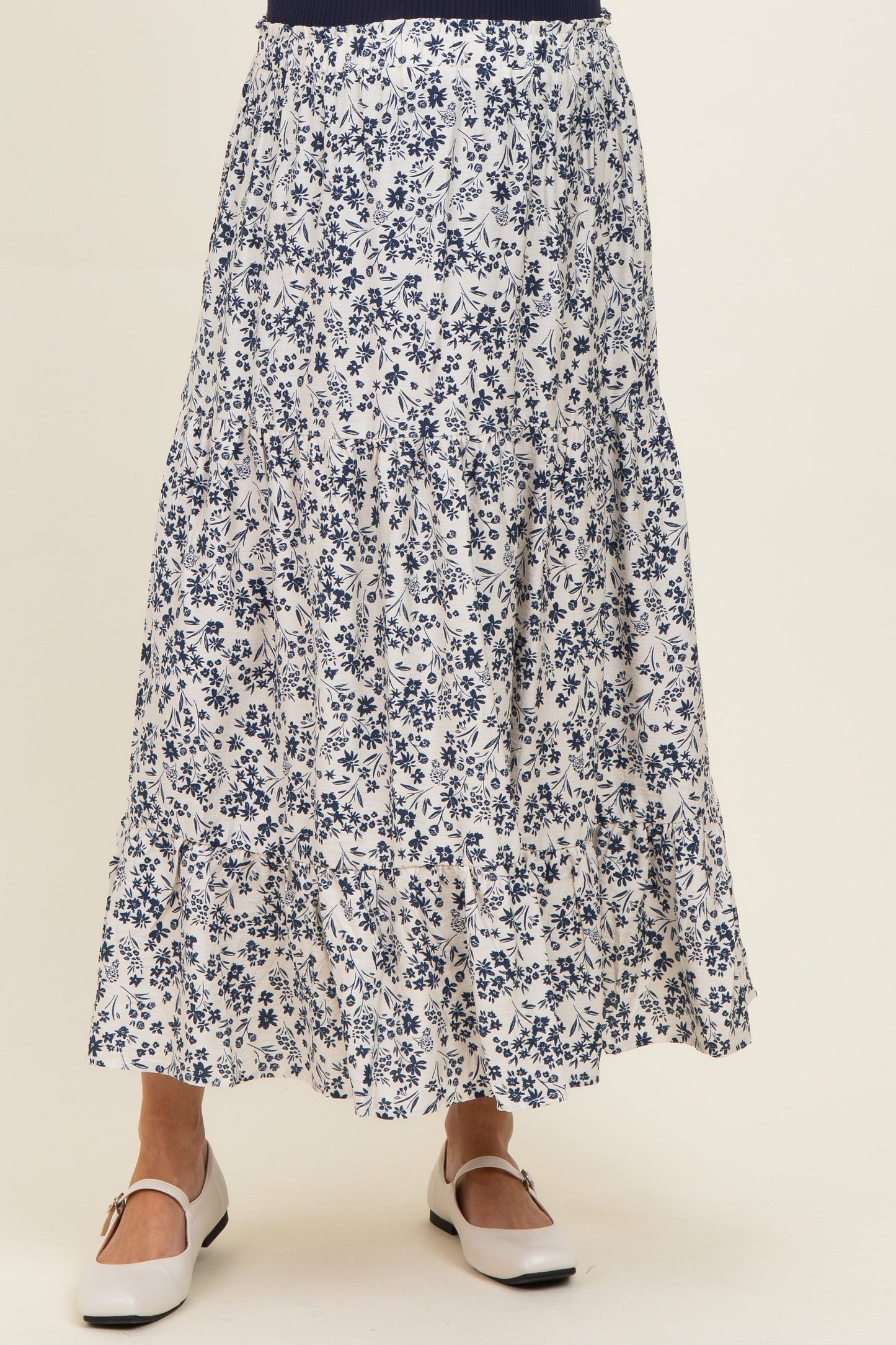 Cream Tiered Floral Print Maternity Maxi Skirt