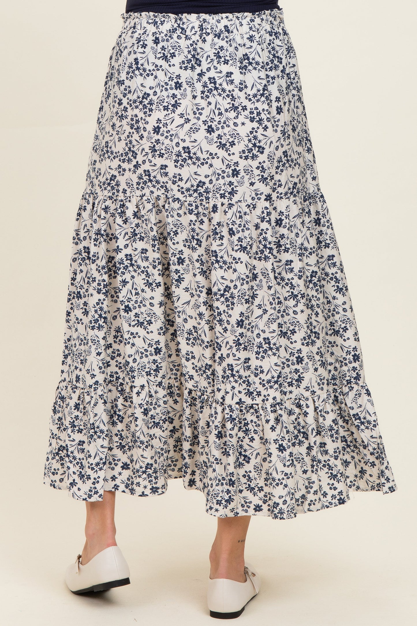 Cream Tiered Floral Print Maternity Maxi Skirt