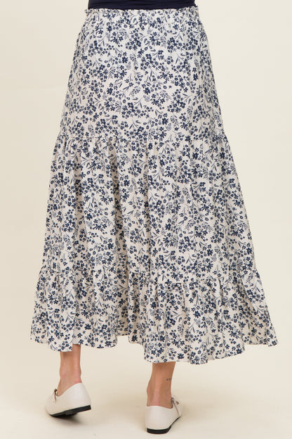 Cream Tiered Floral Print Maternity Maxi Skirt