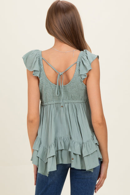 Jade Flutter Sleeve Tie Back Maternity Babydoll Top
