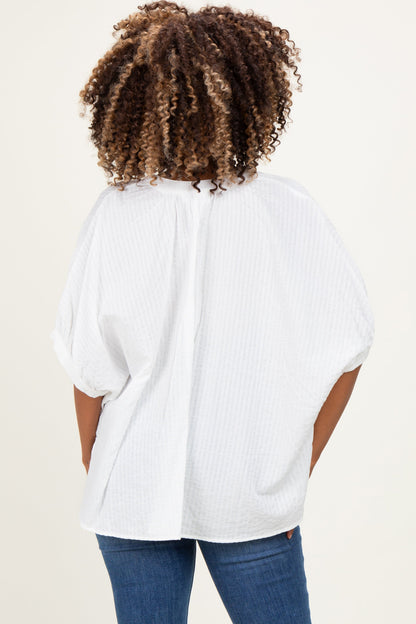 Off White Textured Stripe Oversized Maternity Blouse