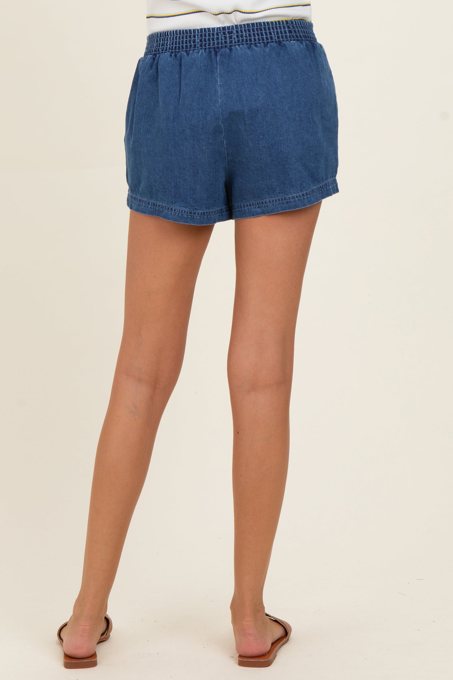 Dark Denim Elastic Waist Chambray Maternity Shorts