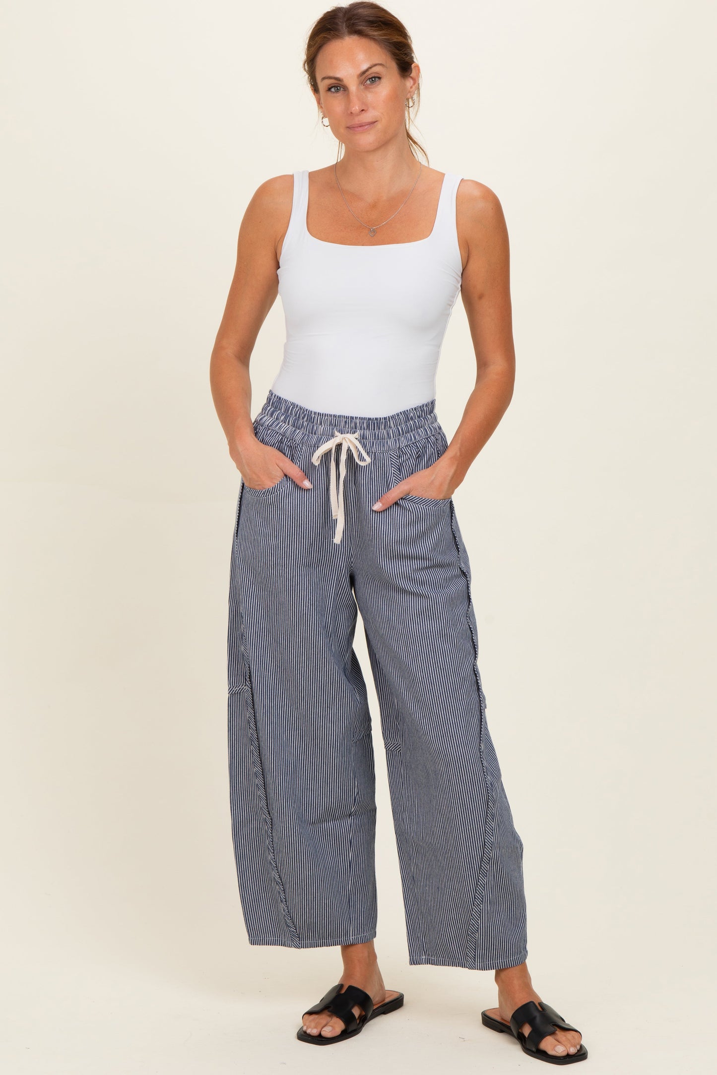 Navy Striped Relaxed Fit Maternity Pants