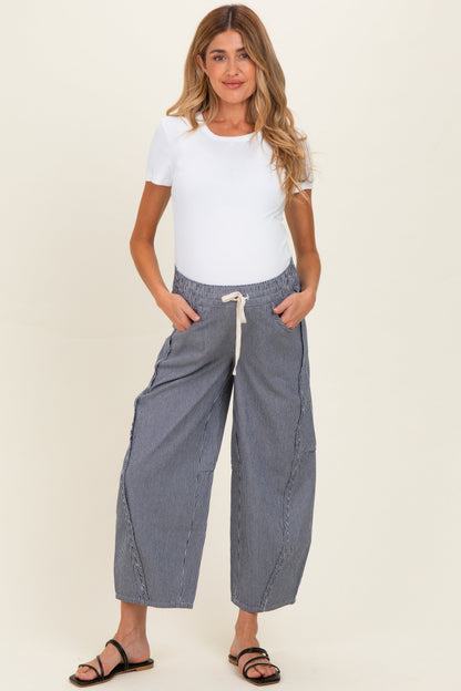 Navy Striped Relaxed Fit Maternity Pants