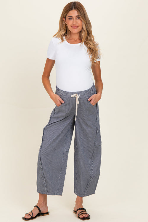 Navy Striped Relaxed Fit Maternity Pants