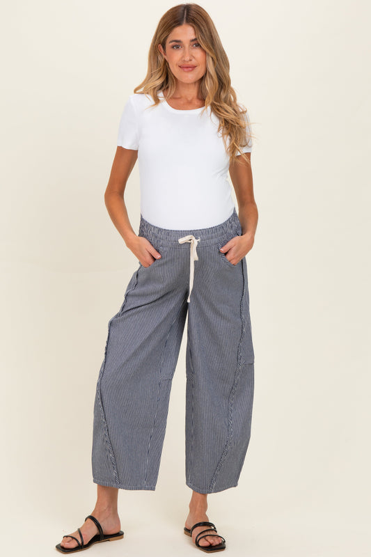 Navy Striped Relaxed Fit Maternity Pants