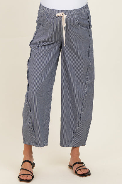 Navy Striped Relaxed Fit Maternity Pants