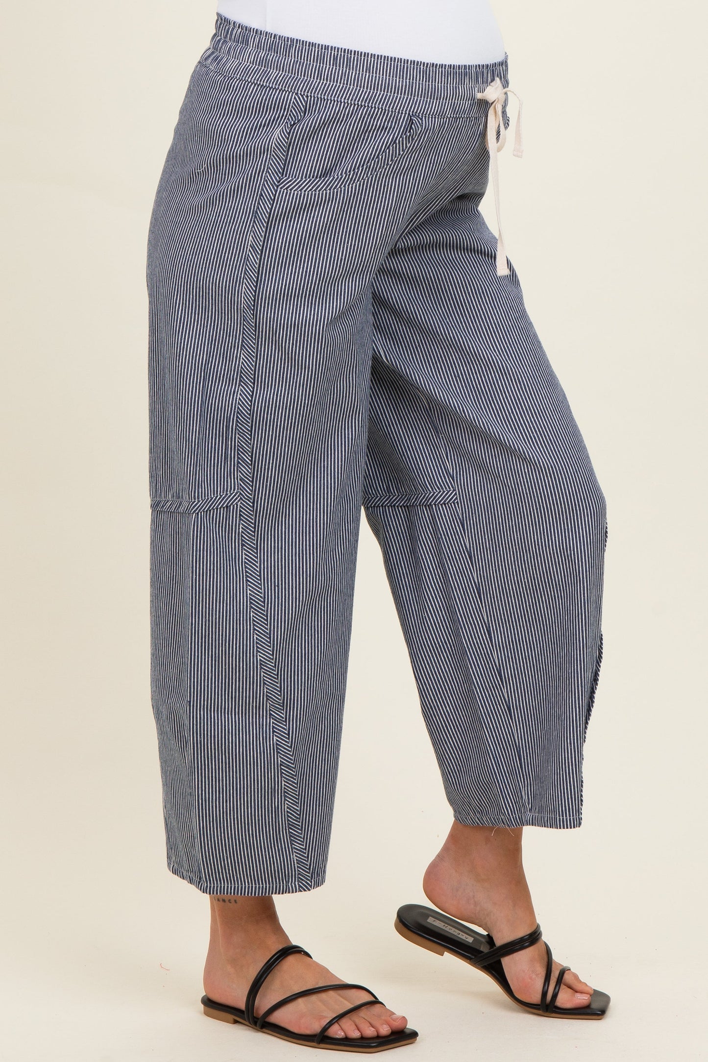Navy Striped Relaxed Fit Maternity Pants