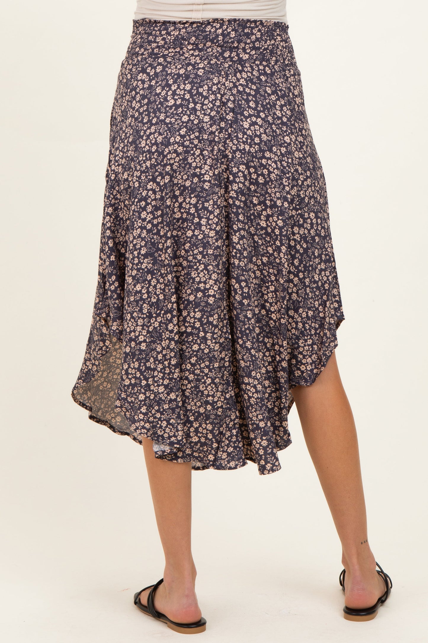 Purple Floral Smocked Waistband Round Hem Maternity Skirt