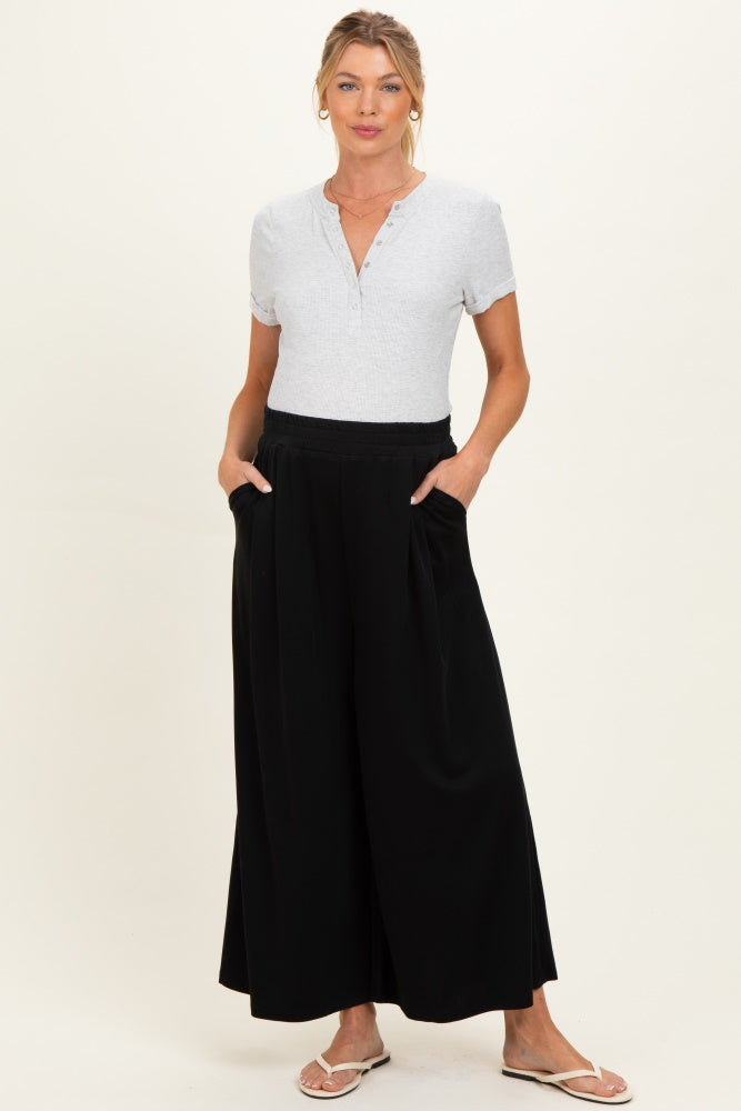 Black Cropped Wide Leg Maternity Pants