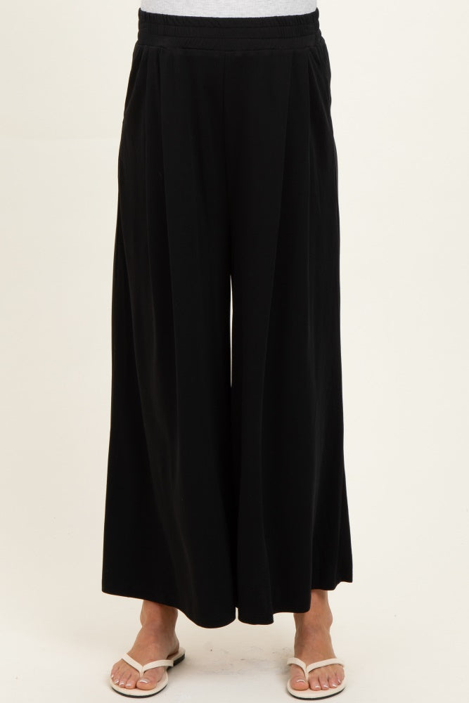 Black Cropped Wide Leg Maternity Pants