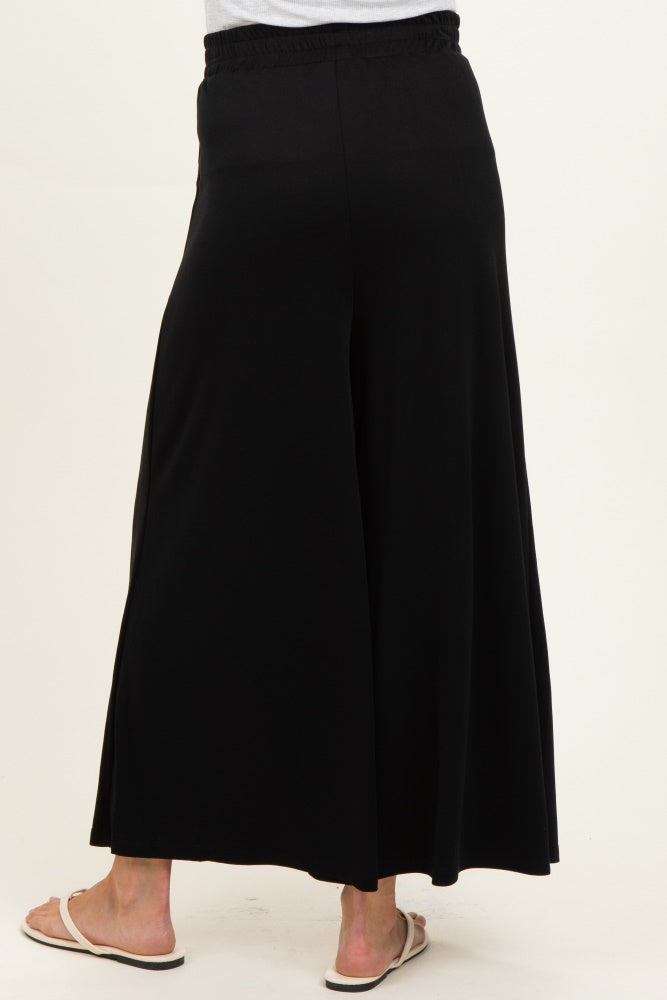 Black Cropped Wide Leg Maternity Pants