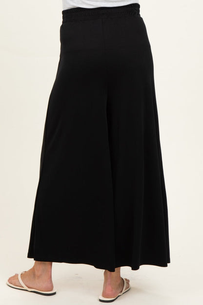 Black Cropped Wide Leg Maternity Pants