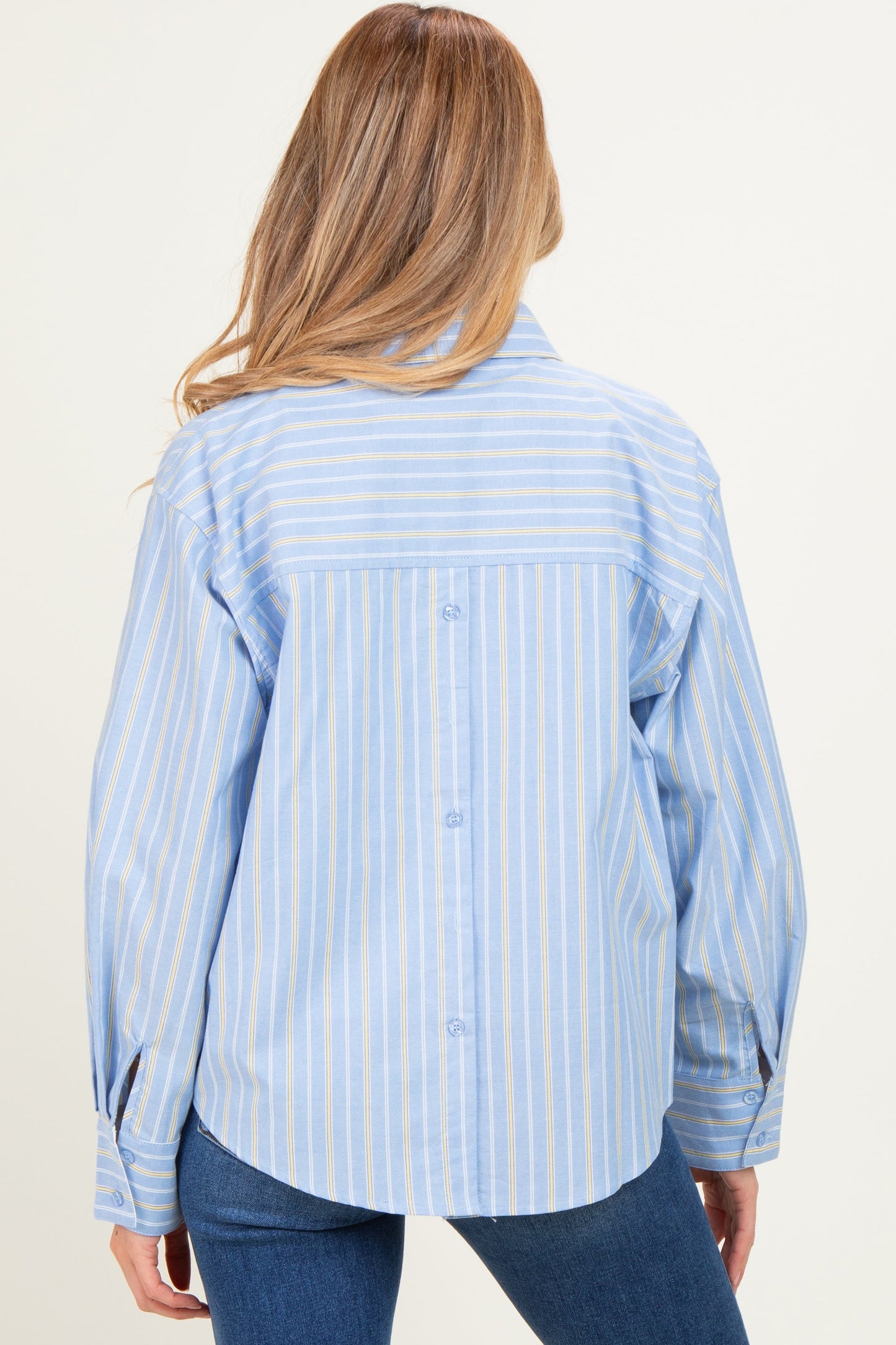 Blue Striped Long Sleeve Button Down Maternity Shirt